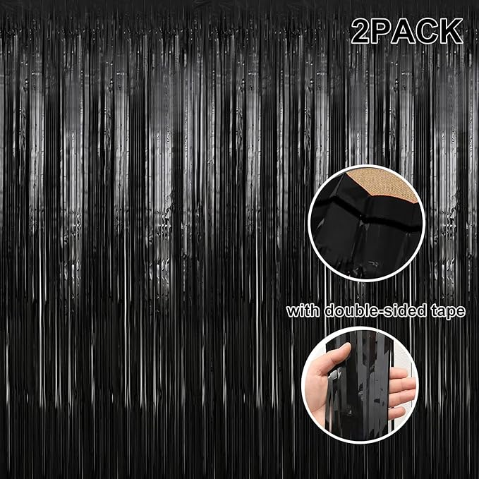 2 Pack 3.28 ft x 6.56 ft Black Tinsel Curtain Party Backdrop Decorations - Image 4