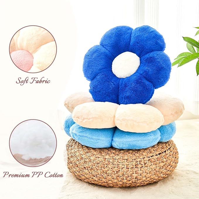 Royal Blue Flower Pillow, Cute Decorative Flower Shaped Throw Pillow - Image 4