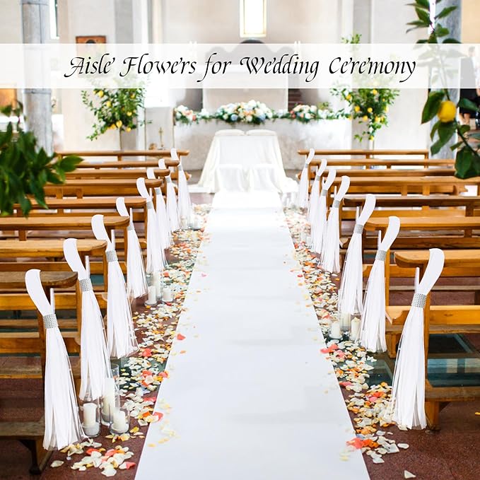 26 Sets Large White Pew Bows Tulle Wedding Aisle Chair Decorations, Extended - Image 3