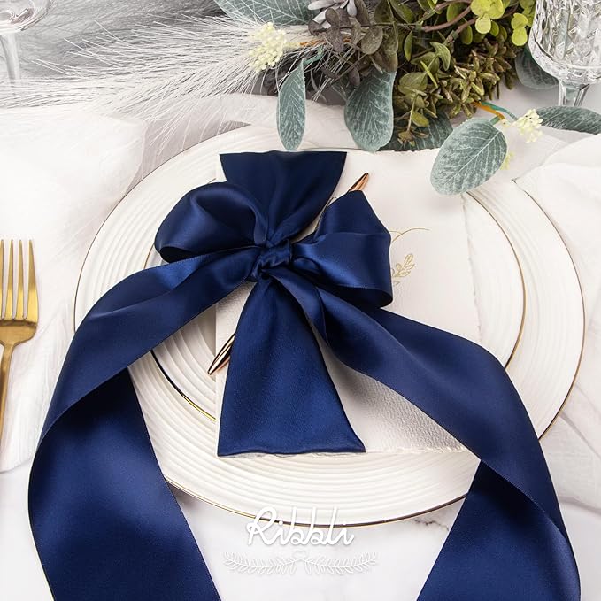 Ribbli Navy Double Faced Satin Ribbon, 3” x Continuous 10 Yards, Use - Image 4