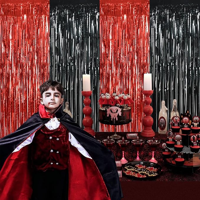BEISHIDA 4 Pcs Red and Black Door Streamers Foil Curtain Red and Black Party - Image 4