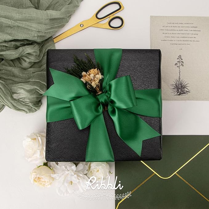 Ribbli Forest Green Double Faced Satin Ribbon, 2” x Continuous 10 Yards - Image 2