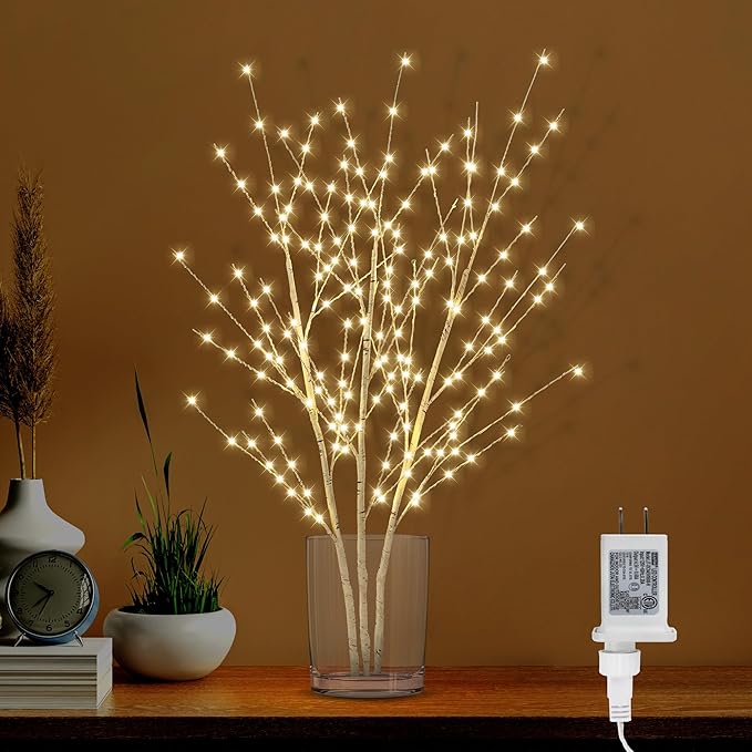 33in Birch Light Tree with 180 LED Lights, Twinkling Lighted Tree with Timer by CAMANTU