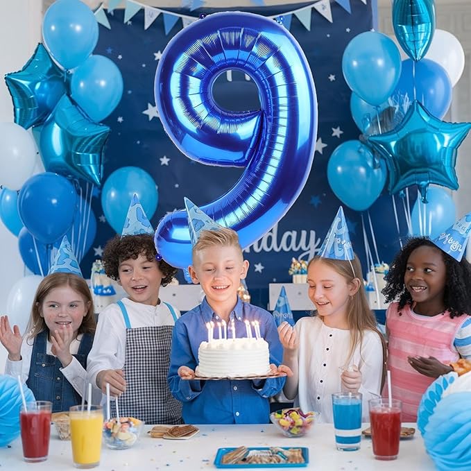 40 Inch Navy Blue Numbers 9 Balloons, Large Self Inflating Dark Blue Digital 9 - Image 3