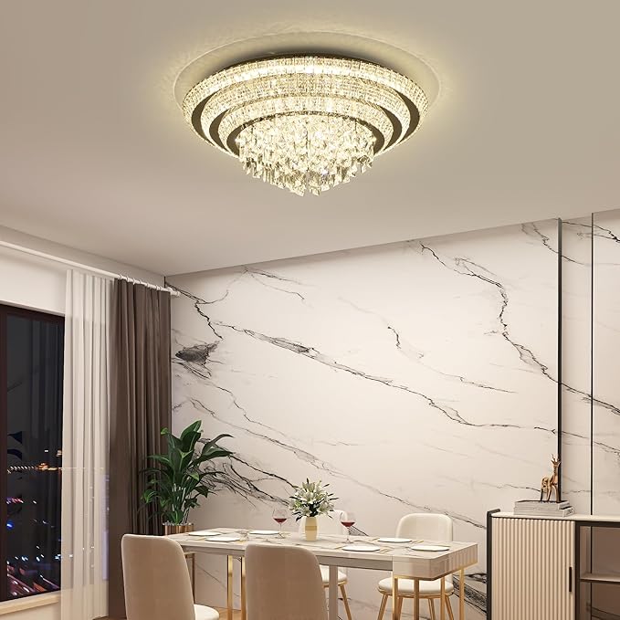 30 inch Crystal Silver Ceiling-Light Flush Mount - Image 9