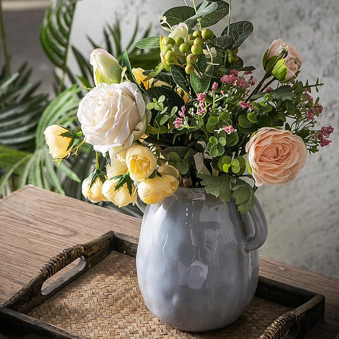 Kimdio Ceramic Vase with 2 Handles, Modern Farmhouse Grey Vase - Image 2