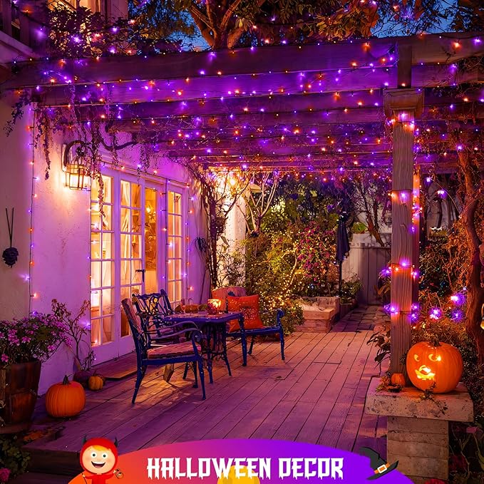 JMEXSUSS Orange and Purple Solar Halloween Lights, 2 Pack Each 100 Led Solar - Image 6