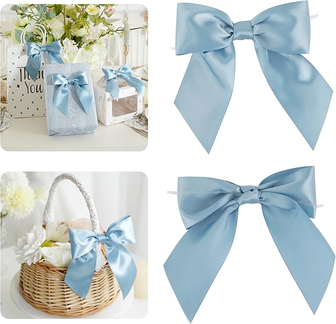 AIMUDI Dusty Blue Satin Bows 5.5" Bows by AIMUDI