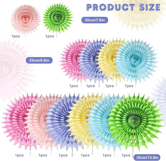 12PCS Paper Fans Pastel Rainbow Colorful Party Decorations Tissue Paper Flowers - Image 3