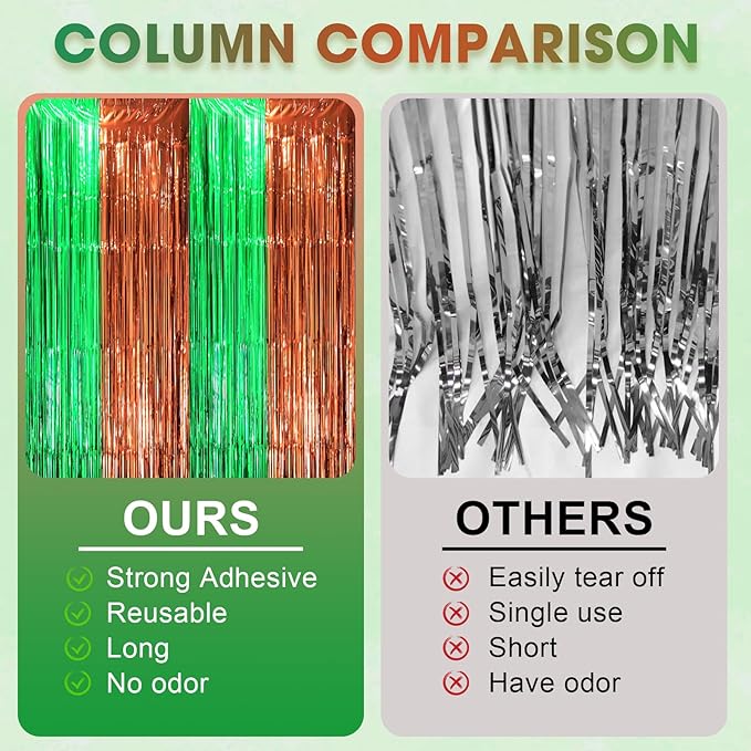 3 Pack 3.3 x 8.2 ft Green and Brown Foil Fringe Backdrop Curtains, Tinsel - Image 4