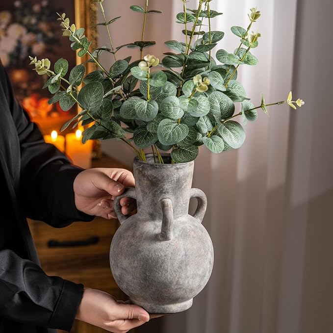 Rustic Grey Terracotta Ceramic Vase - Image 2