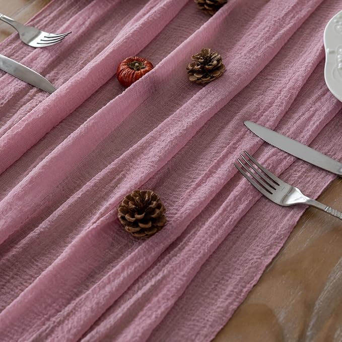 6pcs Cheesecloth Table Runner Dusty Rose Gauze 120 Inch 10 FT Rustic Boho - Image 2