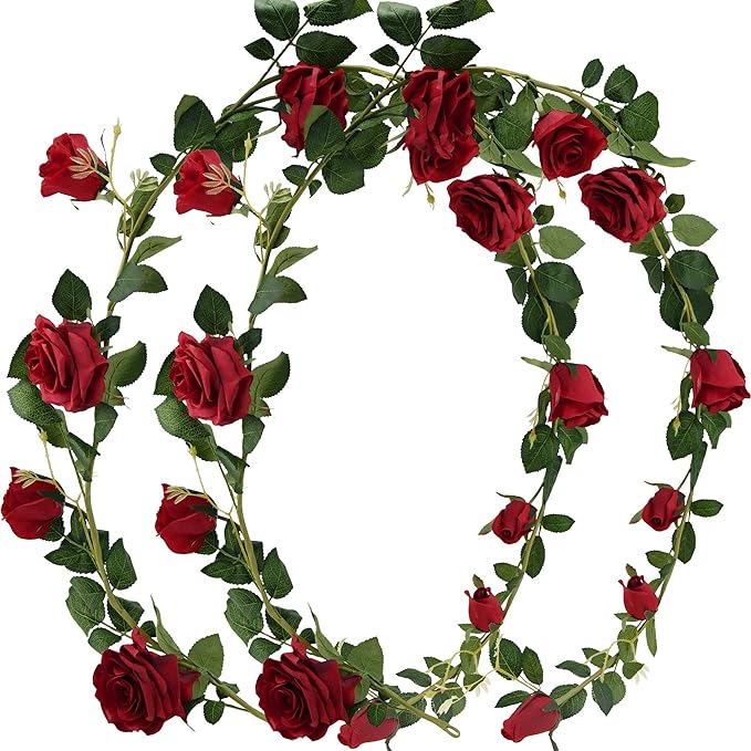 FiveSeasonStuff Classic Red Artificial Silk Roses Flower Garland, Bendable by FiveSeasonStuff