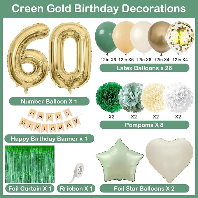 Sage Green 60th Birthday Decorations - Image 4