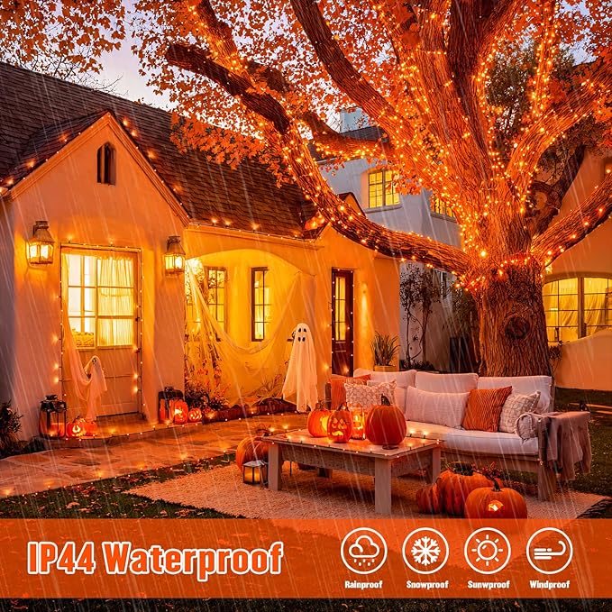 JMEXSUSS 2 Pack Orange Halloween Lights: 100 LED 33ft Solar Halloween Lights - Image 3