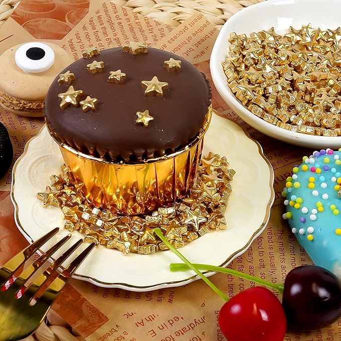 Gold Star Sprinkles for Cake Decorating, Edible Star Sugar Candy, Mix Size - Image 4