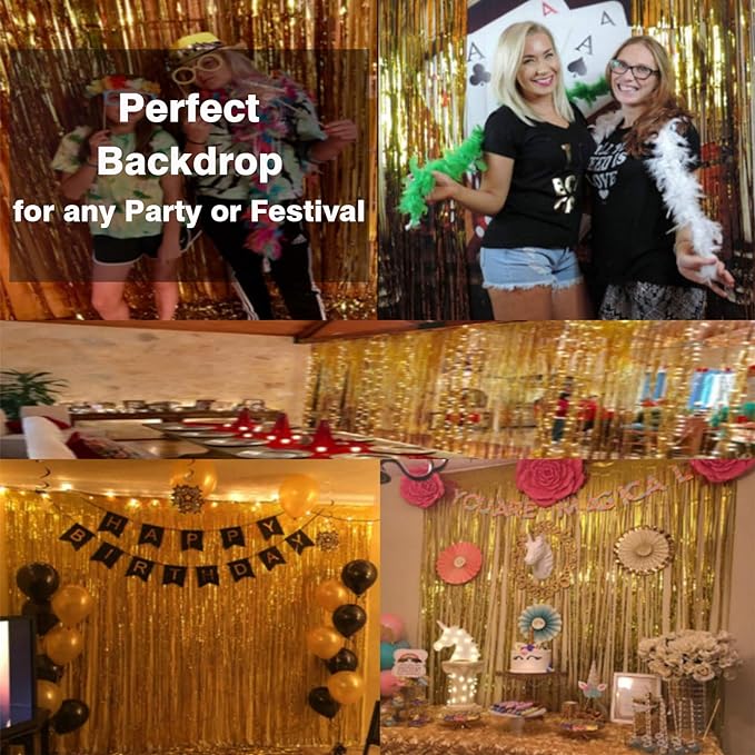 GOER 3.2 ft x 9.8 ft Metallic Tinsel Foil Fringe Curtains, Graduation - Image 6