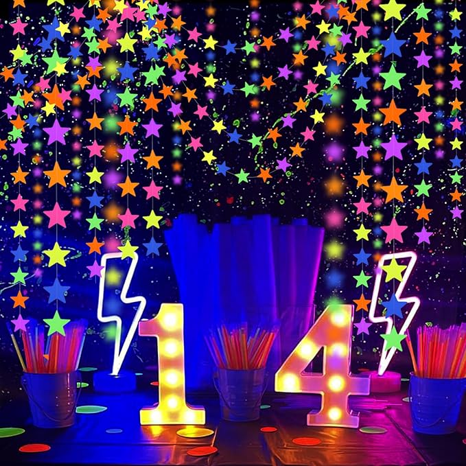 120feet UV Star Paper Neon Garland Neon Streamers Black Light Neon Decorations - Image 3
