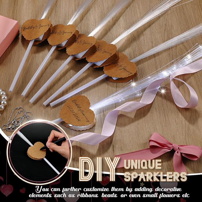 24 Pcs Wedding Sparklers Heart Shaped LED Glow Sticks Fiber Optic Wands Light - Image 3