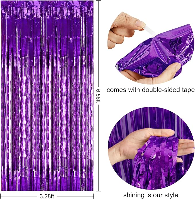 TONIFUL 2Pcs Black Purple Door Streamers, Photo Booth Backdrop Metallic - Image 2