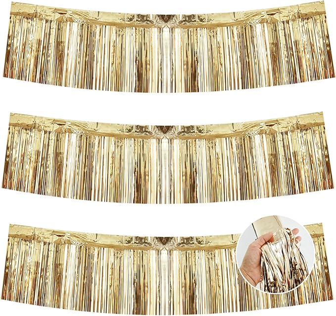 BEISHIDA 3 Packs Metallic Foil Fringe Garland Champagne Wall Hanging Tinsel by Beishida