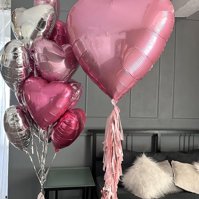 Rose Red Silver Heart Balloons, 18 Inch Light Pink and Silver Heart Shaped - Image 7