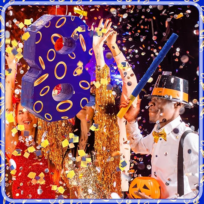 Number 8 Blue and Golden Rings Piñata - Image 6