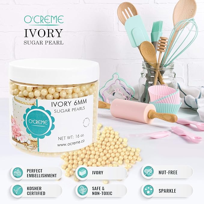 O'Creme Ivory Edible Sugar Pearls Cake Decorating Supplies - Image 2
