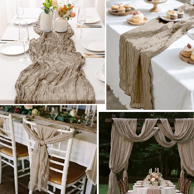 2 Pcs Nude Cheesecloth Table Runner - Image 6