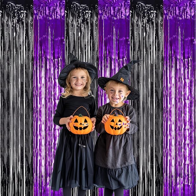 TONIFUL 2Pcs Black Purple Door Streamers, Photo Booth Backdrop Metallic - Image 5