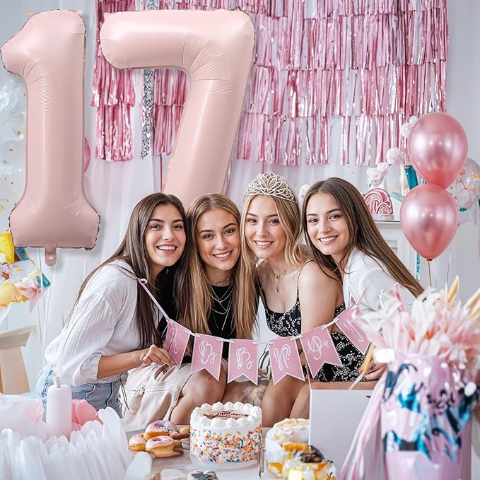 Pastel Pink 17 Balloon Number for Girls, Big Light Blush Pink Foil 1 & 7 Helium - Image 3