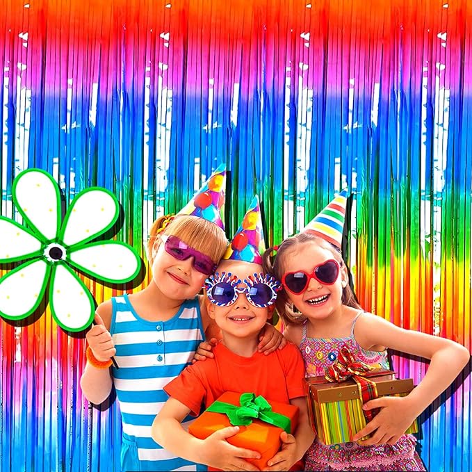 4 Pack Macaron Dark Rainbow Foil Fringe Curtain Backdrop, 3.28Ft x 8.2Ft - Image 3