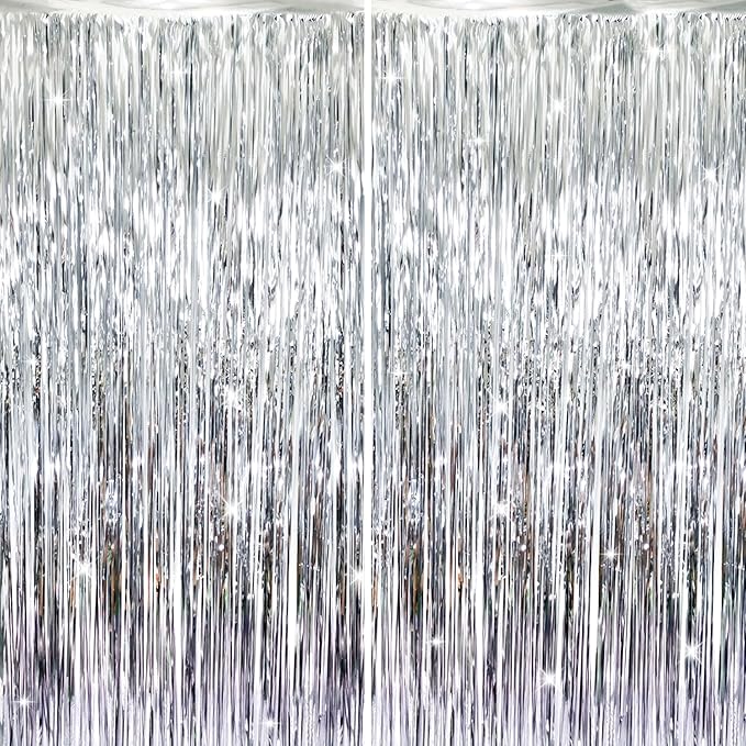 GOER 6.4 ft x 8.2 ft Metallic Tinsel Foil Fringe Curtains, Graduation by GOER