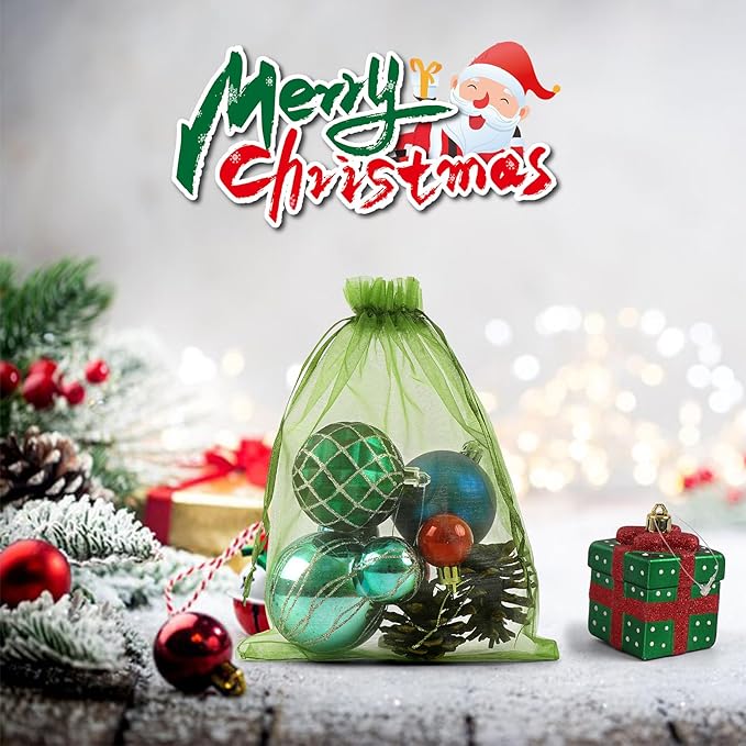 ANZNKU 50 Pack Green Organza Bags 6x9 inches Mesh Bags Drawstring, Gift Pouch - Image 4