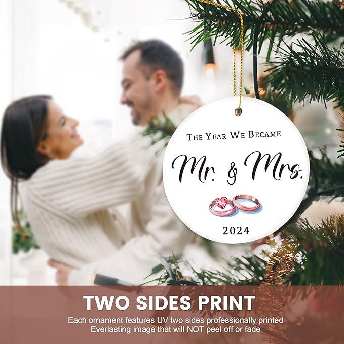 Wedding Gifts for Couples 2024, Mr and Mrs 1st Married Christmas Ornament - Image 4