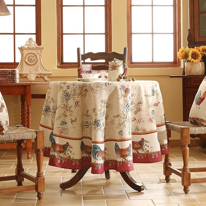 patdrea Designer Vintage Linen Small Round Tablecloth, Vintage Red Animals - Image 2