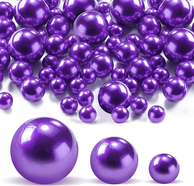 180PCS Purple Beads for Centerpieces Vases, No Hole Polished Pearl Makeup Beads by Cusmation