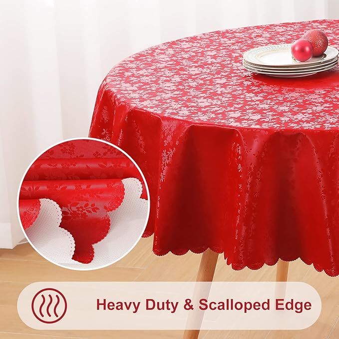 Smiry Round Table Cloth, Waterproof Heavy Duty Vinyl Tablecloths, Wipeable - Image 5