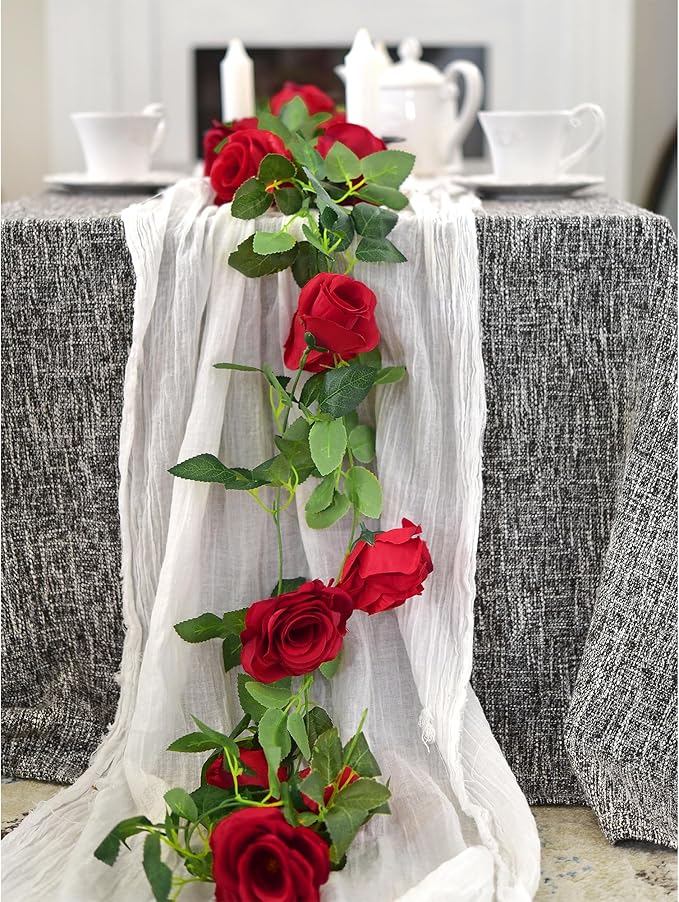 FiveSeasonStuff 29 Ft 4 Pack Rose Silk Flower Garland Artificial Flowers - Image 4
