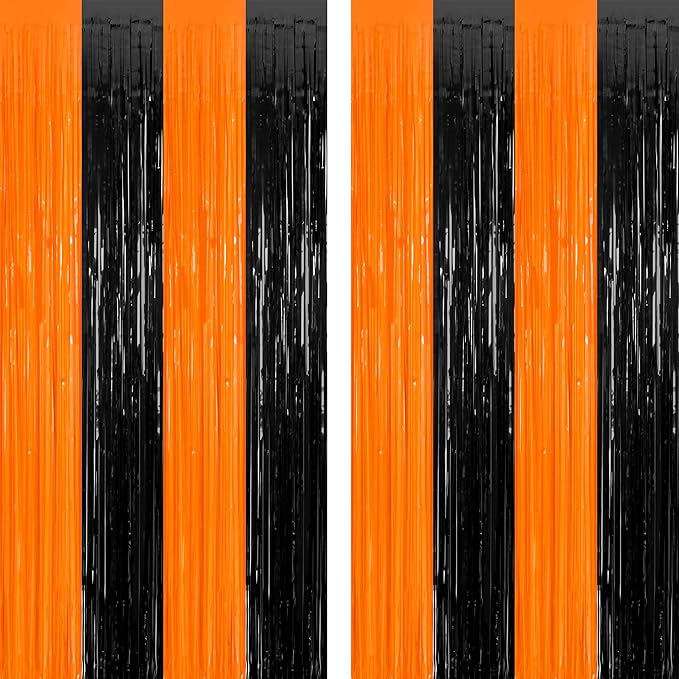 2 Pack Halloween Photo Backdrop, 3.28 FT x 7.05 FT Orange and Black Party by ZATAYE