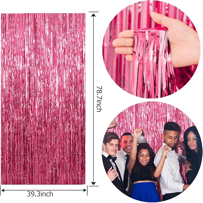 5 Pack Foil Curtain Backdrop Pink Metallic Tinsel Foil Fringe Curtains Photo - Image 7