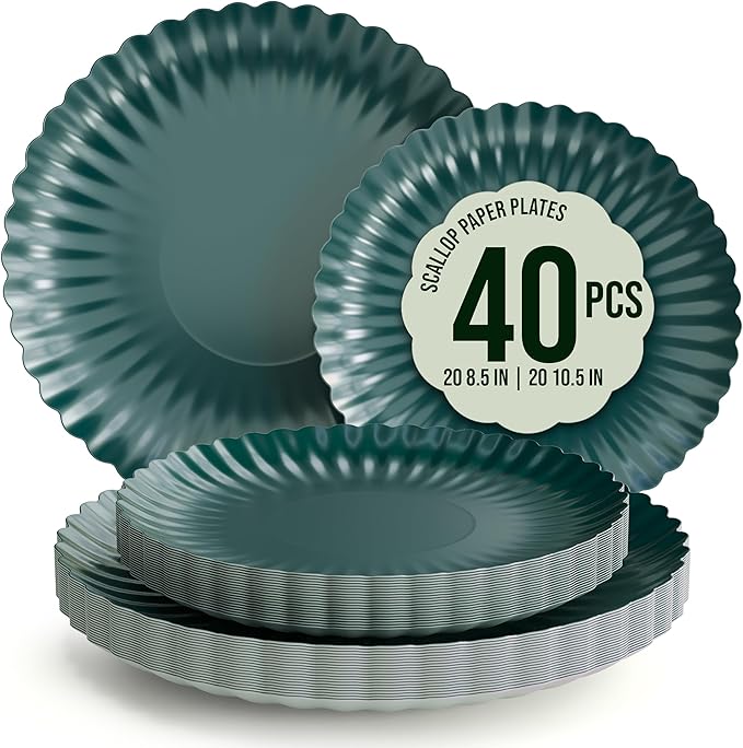 Trendables Scalloped Paper Plates 8.5 Inch & 10.5 Inch 40 Pcs Dinner Plate Set by Trendables
