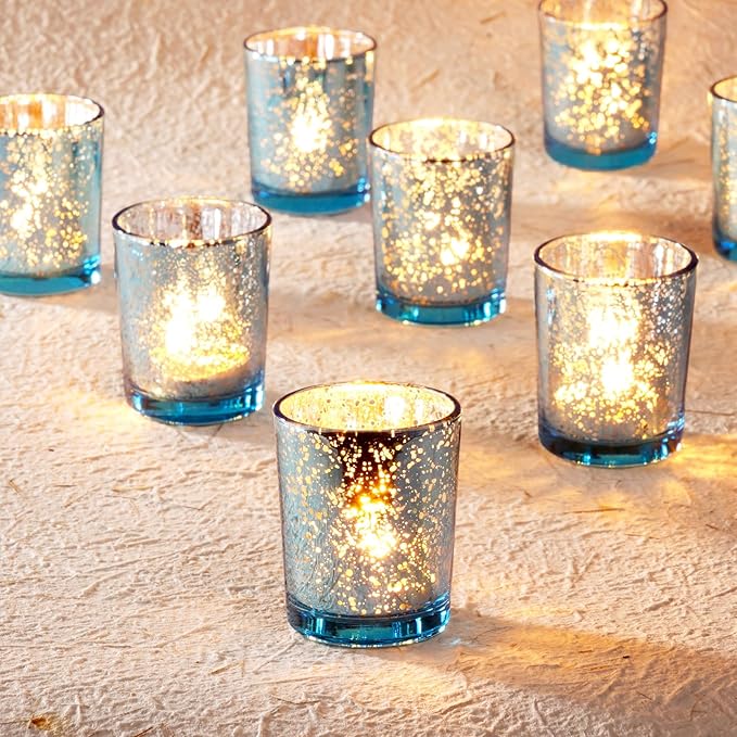 Homemory 36 Pcs Blue Votive Candle Holders, Mercury Glass Candle Holder by Homemory