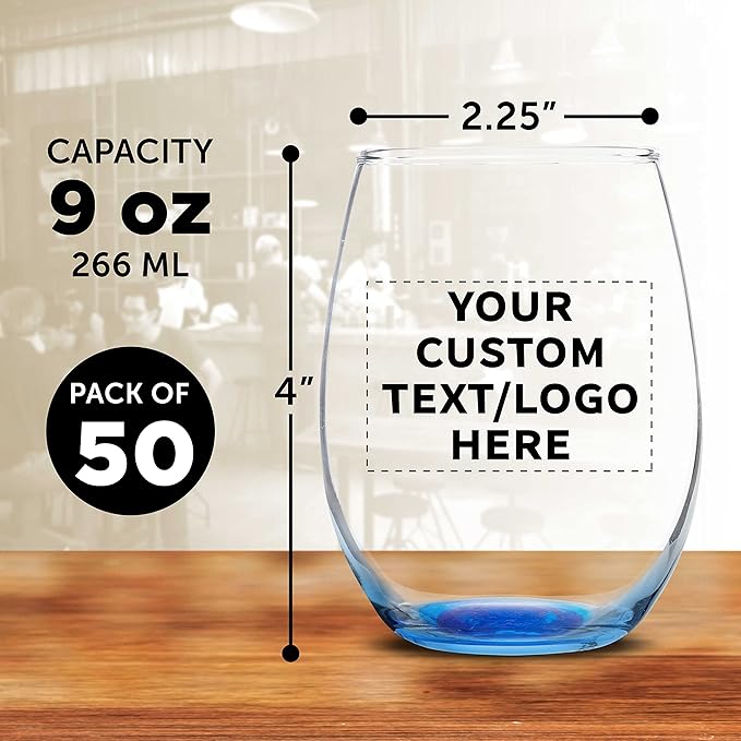 Custom Stemless Wine Glass 9 oz. Set of 50, Personalized Bulk Pack - Image 5