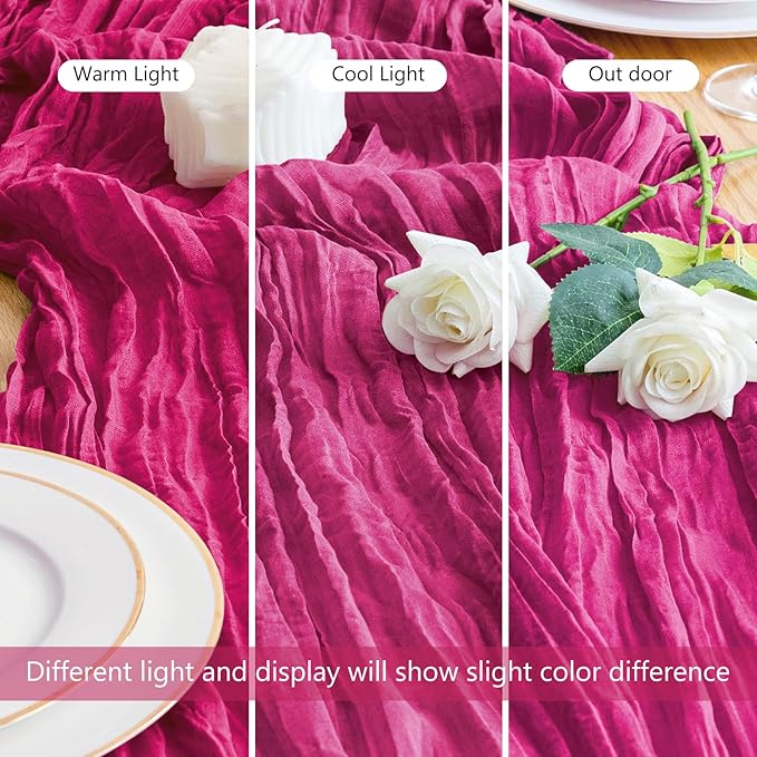 Asee'm Cheesecloth Table Runner 120 Inches Long Fuchsia Boho Gauze Cheese Cloth - Image 5