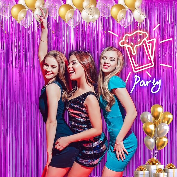 2 Pack 3.28 ft x 6.56 ft Rose Red Tinsel Curtain Party Backdrop Decorations - Image 4