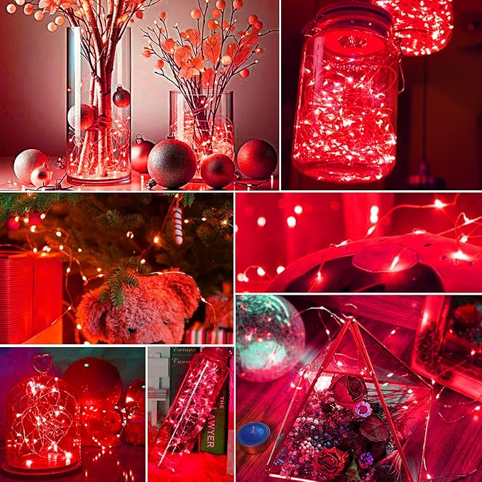 pozzolanas 8 Pack Red Battery Operated String Lights - 7ft Waterproof Fairy - Image 6