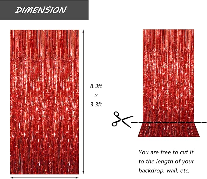 Red Foil Fringe Curtain 3.3×8.3FT 2 Packs, Metallic Tinsel Curtains Party - Image 2