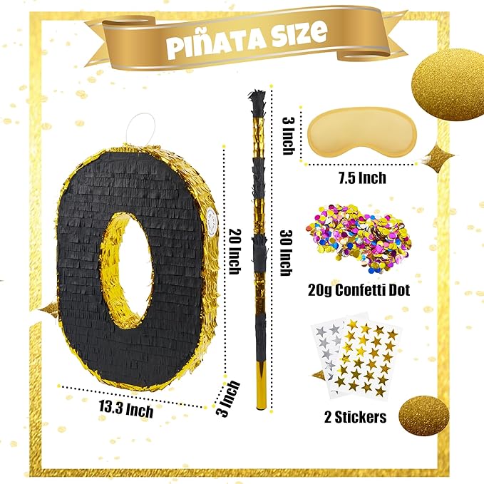 PCFING 20 Inch Number 0 Piñata Gold Black - Image 2