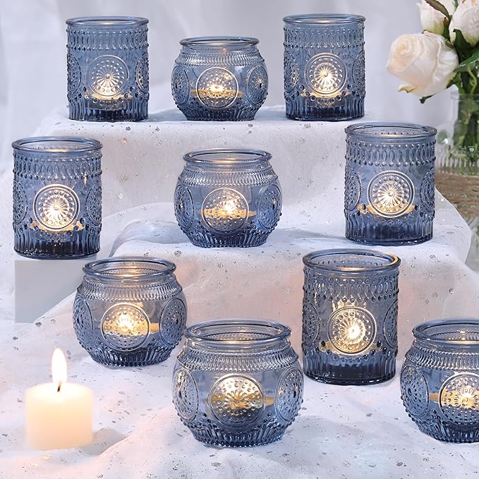 DARJEN 12Pcs Blue Votive Candle Holders by DARJEN